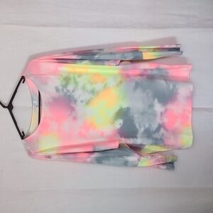 First Love by Lovelyn Pink Yellow TieDye Drop Shoulder Long Sleeve Top Size Smal